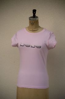 bebe Unique Two Tone Crystal Logo Light Pink Stretch T Shirt Size