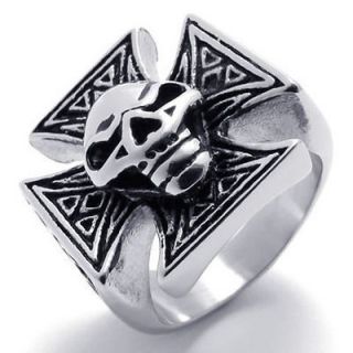 B20684 Black Silver Skull Cross Stainless Steel Mens Ring Size 8,9,10