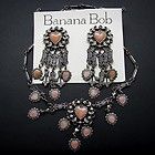 Bob Pink Heart Swarovski Crystal Necklace Pierced Dangle Earrings Set