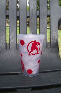 Red Hockey Player Tumbler Cup with Lid and Straw