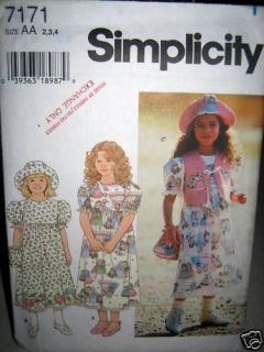 Simplicity Girls Easter Spring Dress Vest Hat Purse Sz 2 4 #7171