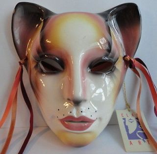 Clay Art Vintage 1989 Face Mask Cat Kitty Wall Hanging Original Tag