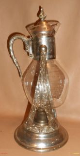 Vintage Silver Tone & Glass Pivoting Coffee Pot Warmer on Stand w