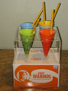 FuNkY modern ANDY WARHOL set of ICE CREAM CONES (5) with SPOONS & TRAY