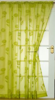Flock Voile Panel Vibrant Floral Door Window Net Curtain Lime Green