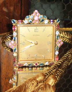 CYMA Jeweled Boudoir Alarm Clock Original by Robert Swiss Made Missing