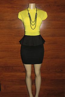 Black Yellow GAGA PEPLUM Plus Sz Clubwear Cup Sleeve Dress 2XL 18/20