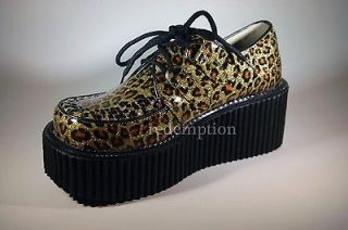 Shiny Gold Leopard 3 Platform Creepers Rockabilly Shoes Gothic Punk 8