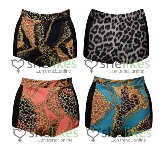 Womens High Waisted Shorts Ladies Chain Animal Print PVC Shorts Hot