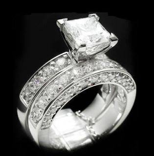 GRADE 14K WG P 2.5CT PRINCESS CUT RUSSIAN SIMULATED DIAMOND RING SET