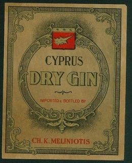 CYPRUS MELINIOTIS ALCOHOL DISTILLERY DRY GIN ORIGINAL LABEL