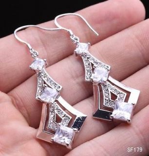Women Dangle Cute Crystal 925 Sterling Silver Charm Earrings Hook