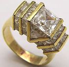 Vintage Sz9 Ring w/ Square Clear CZ & Accents Gold Plated 925 Sterling