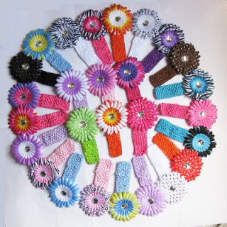 Baby girls 28pcs Crochet Headband With 28pcs 4inch Daisy Flower clips