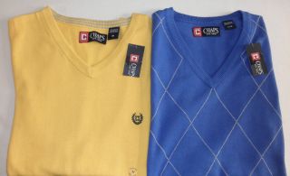 NWT $49 Mens CHAPS V neck Cotton Sweater Vest Yellow (M) or Blue