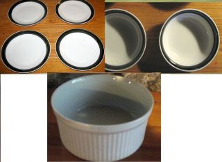 Dansk Ivory Ikea White Green Trim Dining Kitchen Plates Bowls 7 Pieces