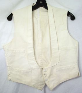 Vtg 10s 20s Mens White Four Pocket Cotton Suit VEST Size Small GREAT