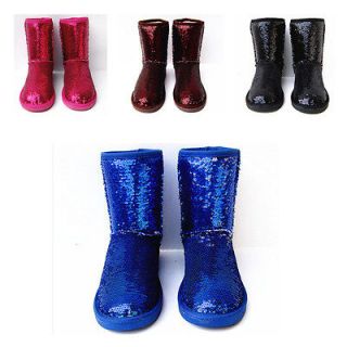 US Size 5 6 7 8 Leather Sequins Glitter Winter Mid Calf Snow Boots