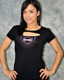Harley Davidson Ladies Slash Chest Winged Bar & Shield Logo Black T