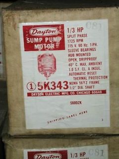 Dayton 1/3 HP Sump Pump Motor 5K343 New
