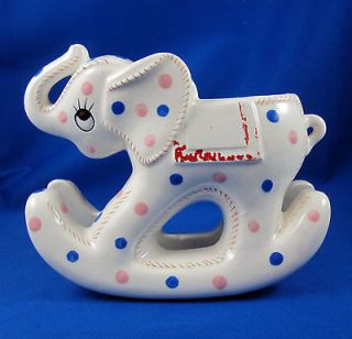Lefton Rocking Elephant Baby Planter Ceramic Vintage Polka Dot Nursery