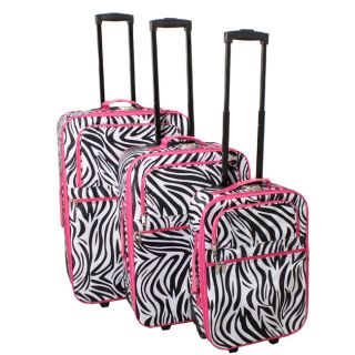 All Season Combination Lock 3 Piece Upright Luggage Set   Pink Zebra
