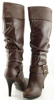 STYLE & CO. EPIC Brown Leather Womens Designer Knee High Wide Calf