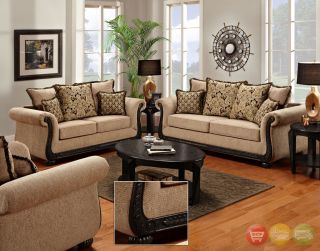 Delray Traditional Sofa & Love Seat Living Room Furniture Set Taupe