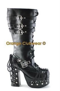 DEMONIA Womens Gothic Corset Buckles Knee High Boots