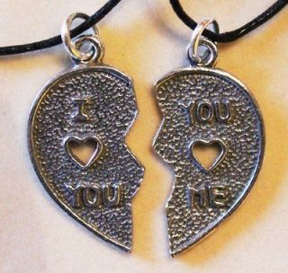 Heart in 2 Halves   I LOVE YOU,YOU LOVE ME Pewter Pendant Necklaces