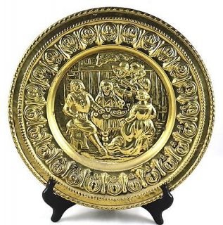 Brass Decorative Repousse 12 Plate  Medieval Tavern & Musicians