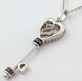 Key Open Heart 1/15ct Diamond Pendant/Necklace Sterling Silver 18
