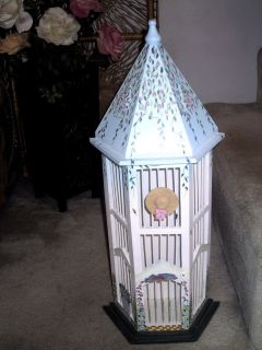 26 Tall Wooden Decorated Bird Cage Painted Florals & Vines 3 D