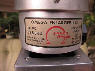 OMEGA B22 DARKROOM ENLARGER. w extras, 50mm lens, baseboard.