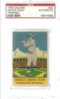1933 DeLong #22   Chuck Klein (RC)   PSA Philadelphia Phillies HoF