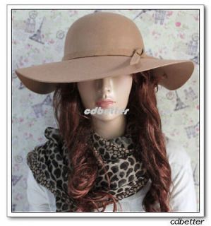 Vintage Women Style FLOPPY WIDE BRIM WOOL Hats Caps Bowknot Trim GIFT