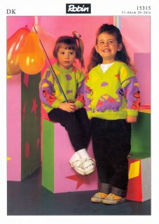 15315 KNITTING PATTERN CHILDS DINOSAUR MOTIF PICTURE SWEATER TO KNIT