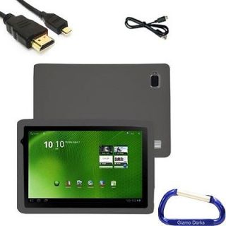 Gray Gel Skin Case Cover, HDMI Cable, USB Cable Bundle for Acer Iconia