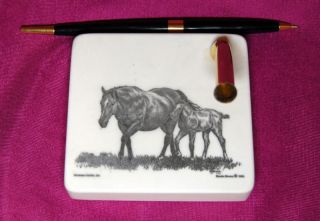 Mare & Foal Etched Montana Marble Desk Pen Holder Set