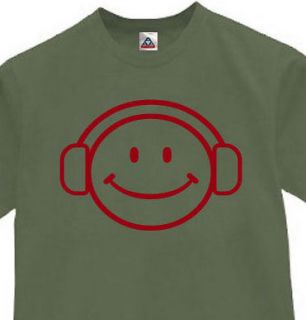 HAPPY DEEJAY FACE T SHIRT MUSIC FUNNY TEE  OLIVE M