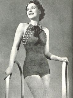Vintage Crochet Pattern 1930s ladies elegant swimsuit,swimming costume