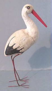 Vintage Paper Mache Cotton Batting Stork CANDY Container Toy