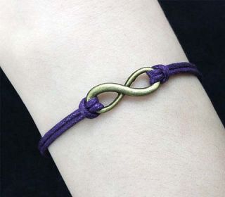 Karma antique bronze karma bracelet, infinity wish wax cord purple