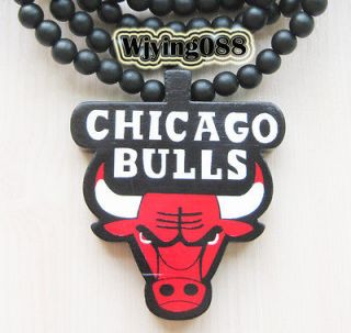 36 Hip Hop Good Wood Chicago Bulls Basketball Pendant 8mm Bead