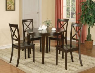 PC BOSTON ROUND DINETTE DINING TABLE & 4 WOOD SEAT CHAIRS IN