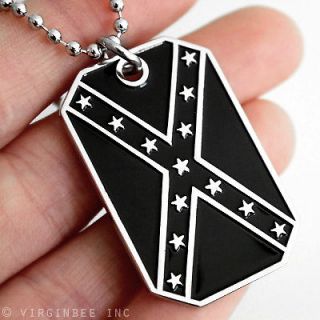 STATES AMERICA FLAG SUBDUED B&W DIXIE REBEL PENDANT DOG TAG NECKLACE