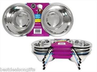 GET 4STAINLESS STEEL RAISED DOG PET CAT TWIN FOOD WATER FEEDING BOWLS