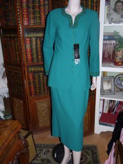 NWT $259 DONNA VINCI COUTURE TEAL EVENING SUIT W/ BEADING/SZ 10