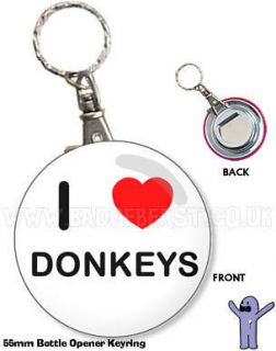 Love Heart Donkeys 55mm Badge Bottle Opener Keyring Novelty