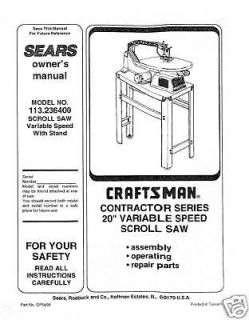 Craftsman 20  Scroll Saw Manual Model # 113.236400